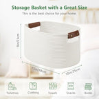 ECDYQXVU 15x10x9 Woven Cotton Rope Storage Basket, Leather Handles 3 Pack - Image 3
