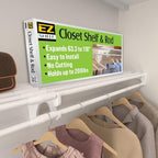 EZ SHELF - Hanging Shelf - Closet Rod - Expands 63.3-118” - White, Closet Shelves - Strong, Holds 200 lbs - DIY, Easy Install - to 2 Side Walls - Alternative to Wire Shelving by EZSHELF