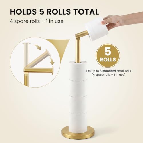 Cesun Free Standing Toilet Paper Holder Stand with Weighted Base, Gold - Image 5