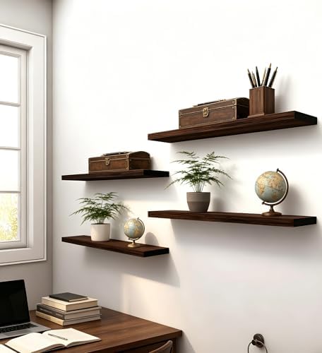 24 Inch Rustic Wood Floating Shelves Farmhouse Wooden Wall Shelves for Bathroom Bedroom Living Room Kitchen Office Set of 4 Brown - Image 6