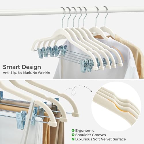 HOUSE DAY Velvet Skirt Hangers with Adjudtable Clips 30 Pack, Ivory - Image 5