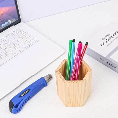 18 Pack Hexagon Unfinished Wooden Pencil Holder, 3 x 3 x 4 Inch Wood Pencil Cup Holder, Wood Crafts Pencil Cup for Desk, Office, DIY Project - Image 4