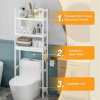 Over the Toilet Storage Cabinet, 3 Tier Over Toilet Bathroom Organizer with Adjustable Shelves and Adjustable Feet, Wood Bathroom Shelf with Anti Tip and Hooks for Space Saver, White - Image 5