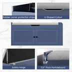 39.4" Storage Bench - Entryway Shoe Bench with Side Storage Shelves and 2 Doors, Multifunctional Entryway Bench with Lift Top Cushion, Shoe Storage Bench for Bedroom, Living Room, Navy Blue - Image 6