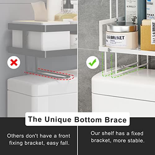 FLOLXNB Over The Toilet Storage,3-Tier Bathroom Organizer Shelves with Paper Holder, Multifunctional Toilet Rack,No Drilling Storage Shelf, Home Storage Space Saver Wall Mounting Design,White - Image 3