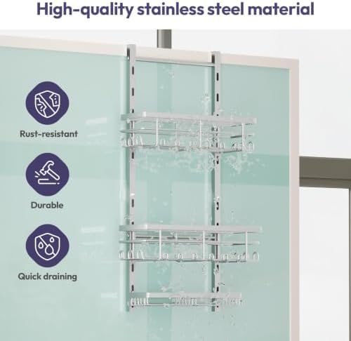 SWTYMIKI Over The Door Shower Caddy - 3 Tier Rustproof Hanging Shower Organizer with Adjustable Shelves, 28 Hooks & Soap Holder, Hanging Shower Rack Storage for Bathroom Accessories, Silver - Image 4
