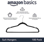 Amazon Basics Slim Velvet Non-Slip Space Saving Suit Clothes Hangers, Closet Organizer, Black/Silver, 100-Pack - Image 2