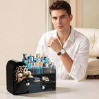 HBlife Makeup Organizer Countertop with Drawers, Cologne Organizer for Men, Vanity Organizers with Brush Holder, Bathroom Countertop Organizer Skin Care Storage, Gift for Dad Husband, Black Silver - Image 6