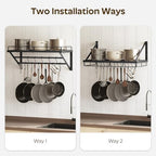 YATINEY Wall Mounted Pot Rack, 23.8 Inch Pot and Pan Organizer with 2 Tier Hanging Rails, 12 S-Hooks, Metal Pot Rack for Kitchen Cookware Organizer, Space Saving, for Kitchen Utensils, Black PR01BK - Image 5