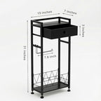 Freestanding Toilet Paper Holder Stand with Storage Drawer, Narrow Bathroom Shelf, Spare Roll Basket, 4-Way Install Paper Arm, Matte Black Space-Saving Rack for Apartments & RVs (Black) - Image 4