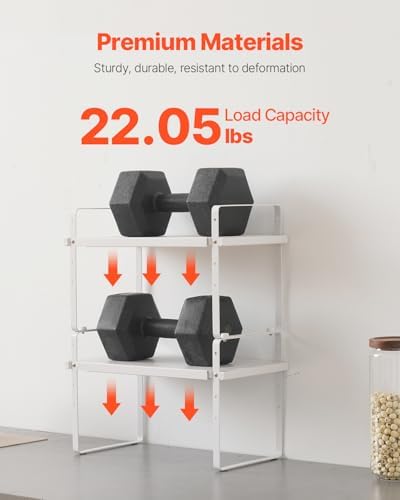 VEVOR Adjustable Kitchen Cabinet Shelf Organizer, Expandable 2 Tier Cabinet Shelf, Stackable Countertop Organizers and Storage Risers, Pantry for Kitchen Bathroom Office, White - Image 5