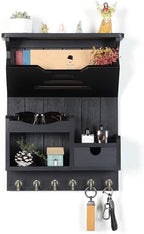 DOPACE Handcrafted Pine Wood Mail Organizer & Key Holder, Black - Image 2