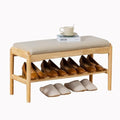 latifolia Small Shoe Bench, Solid Wood Bench with Cushion, 2 Tier Shoe Storage Organizer for Entryway(Nature,31.50''L) by Latifolia