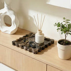 Scalloped Square Marble Decorative Tray, Natural Stone Vanity & Jewelry Tray, Trinket Organizer for Ring, Key, Dresser, Nightstand, Bathroom Counter & Kitchen Sink(Dark Brown Net) - Image 5