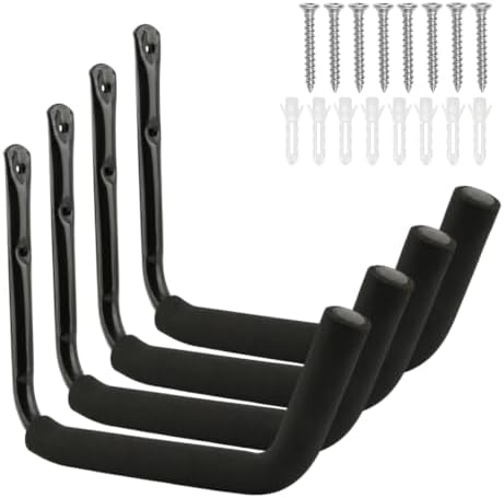 4 Pack Heavy Duty Garage Storage Hooks, 55 LB Capacity, 15 Inch Metal Wall Mount Hanger, Hanging Storage Rack, for Kayaks, Surfboards, Ladders, Bikes and More by Unknown