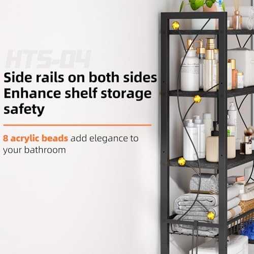Over-The-Toilet Storage Rack, 4-Tier Bathroom Organizer Shelf Over Toilet with Adjustable Shelf and Basket, Freestanding Space Saver Bathroom Shelves Above Toilet for Room (Pure Black) - Image 3