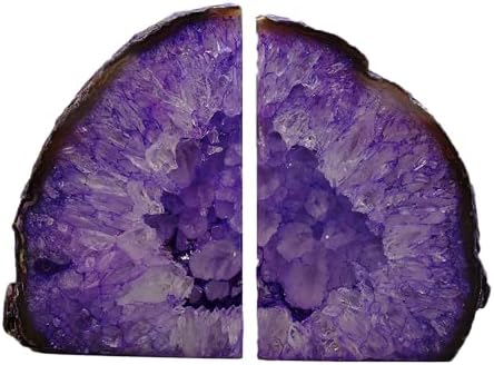 JIC Gem Dyed Purple Agate Geode Bookends Crystal Book Hold for Shelves by JICGem%C2%AE