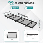 2 Pack Garage Wall Shelving, 46'' x 12.6'' Garage Shelf Wall Mounted, Heavy Duty Storage Shelves 360 LBS Capacity, Floating Storage Rack with 8 Hooks, Metal Shelf Organizer for Basement, Workshop - Image 3