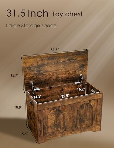 DINZI LVJ Storage Chest, Wooden Toy Box, Rustic Brown 31.5" L - Image 3
