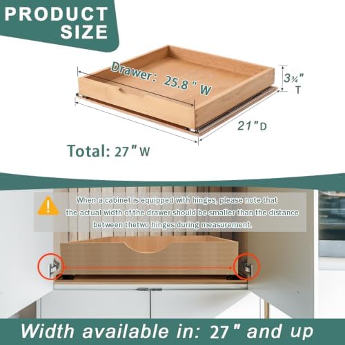 Pull Out Drawers for Kitchen Cabinets, Fully Assembled Wood Cabinet Pull Out Drawer, Pull Out Cabinet Organizer, Fast and Easy DIY Installation, 27”W x 21”D - Image 3