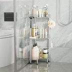 Consumest Corner Shower Caddy Standing - 3-Tier Stainless Steel Shower Organizer with Soap Holder and 4 Hooks, Large Capacity Corner Shelf Stand for Bathroom, Rest Room, Silver - Image 6