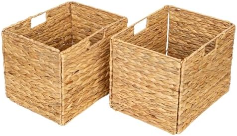 Storage Baskets，Wicker Baskets,Hyacinth Basket For Shelf,Folding 2 Packs Handmade Woven, Seagrass Baskets,Shelf Baskets For Storage Toys Books And Clothes and Other What You Want by SENRYEE