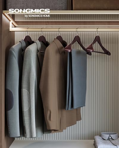 SONGMICS Wooden Suit Hangers 10 Pack, Extra-Wide Shoulder Clothes Hangers - Image 2