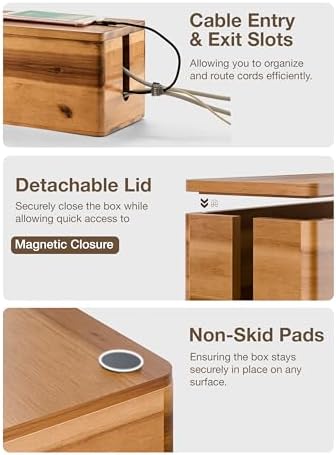 TIDITA Set 2 Sizes Wooden Cable Management Box Round Edge, Magnetic Lid - Image 4