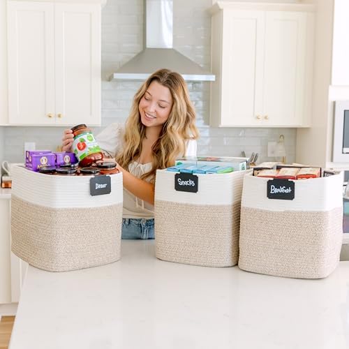 NaturalCozy 13x15x13 Kallax Storage Cubes Bins, 3 Pack | Cotton Rope Cube Storage Bin Woven Baskets for Organizing | Kallax Insert Storage Baskets for Shelves Organizer, Kids Toy, Closet Baby Nursery - Image 4