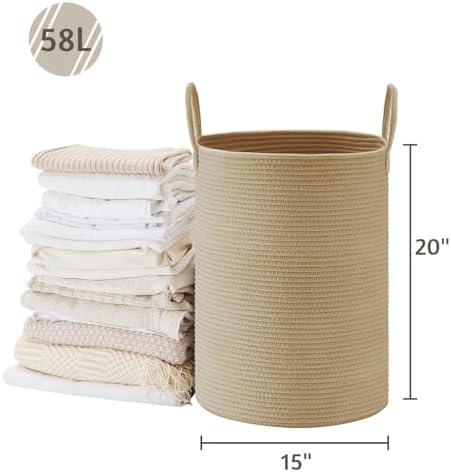 VIPOSCO 58L Tall Woven Laundry Basket Hamper, Jute - Image 5