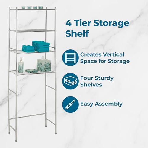 Honey-Can-Do 4-Tier Over-The-Toilet Storage Shelf - Space-Saving Steel Bathroom Restroom Organizer with Neutral Chrome Finish, Ideal for Towels, Toiletries, & Essentials - 24"W x 68"H x 11"D - Image 4
