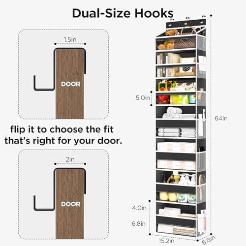 Mefirt Over The Door Organizer, 7 Tier Door Hanging Organizers with 7 Large Pockets 12 Side Pockets, Behind Door Storage Hanging Shelves for Closet Bathroom Bedroom Nursery - Image 3