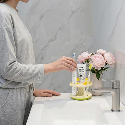 Floral Ceramic Toothbrush Holder, 3-Slot Toothbrush and Toothpaste Holder Cute Toothbrush Holder Set, Cute Countertop Holder for Electric Toothbrush, Toothpaste, Floss, and Razor (Yellow) - Image 4