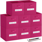 Fabric storage cubes (8 Pack) 13 Inch Cube Storage Bin, cube organizer bins with 8 Labels Window Cards & a Pen, Foldable cube organizer bins and Storage Box, Dark pink by Artsdi
