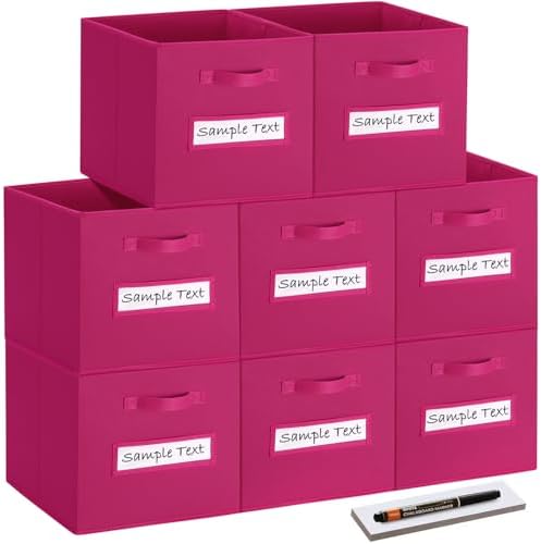 Fabric storage cubes (8 Pack) 13 Inch Cube Storage Bin, cube organizer bins with 8 Labels Window Cards & a Pen, Foldable cube organizer bins and Storage Box, Dark pink by Artsdi