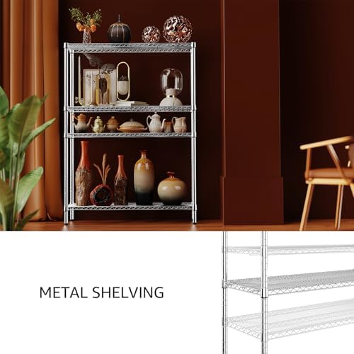 IZEUK 3400 LBS Garage Shelving Wide Storage Shelves 4 Tier Metal Shelves Heavy Duty Adjustable Utility Shelf Rack Chrome 17.7" D x 47.2" W x 70.4" H - Image 6