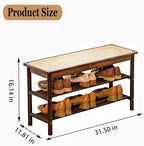 latifolia Shoe Rack Bench, 3-Tier Bamboo Shoe Bench with Breathable Rattan Seat Cushion, Shoe Storage Rack for Entryway(Walnut,31.50''L) - Image 2