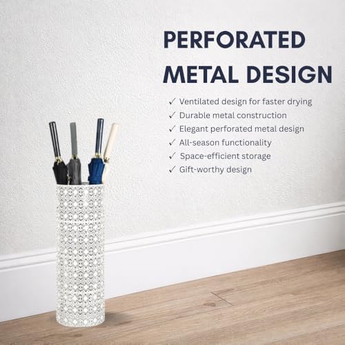 Concepts 8x20 inch Heavy Duty Metal Umbrella Stand - Durable Storage Holder for Umbrellas - Indoor and Outdoor Use - Stylish and Modern Organizer for Entryways. (White Flower Lace) - Image 4