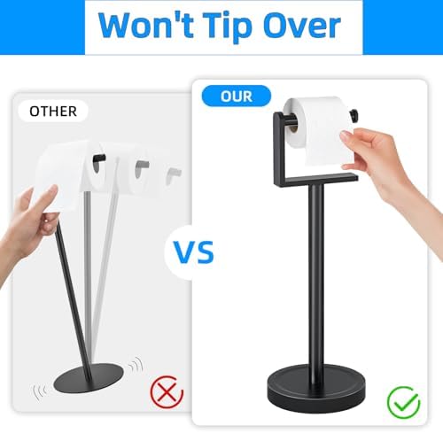 Heavy Duty Toilet Paper Holder Stand, Stable Weighted Base Toilet Paper Holder Free Standing, Stainless Steel Bathroom Free Standing Toilet Paper Roll Holder, Matte Black Tissue Rack - Image 4