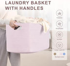 86L Large Woven Laundry Basket Hamper with Handles, Pink - Image 2