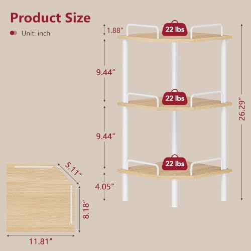 Tajsoon 3 Tier Corner Shelf Stand, Small Corner Table, Natural & White - Image 3