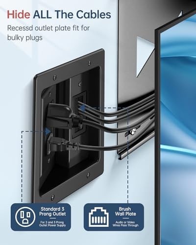 ELECPOW in Wall Cable Management Kit, Hide TV Power Cables & Low Voltage Wires Behind The Wall, Recessed Outlet for Wall Mounting TV-Black - Image 3