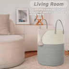 JMvicyroam 60L Cotton Rope Laundry Basket Hamper, White and Grey - Image 3