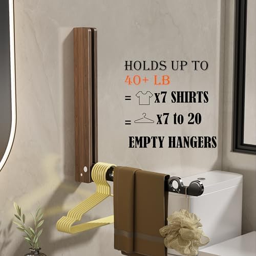 Natural Wood Folding Clothes Hanger Rack for Laundry Room, Wall Mounted Clothes Drying Rack, Laundry Drying Rack Foldable, Perfect for Small Spaces, Walnut Wood Black - Image 3