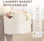 100L Extra Large Woven Laundry Basket Hamper with Handles, White - Image 4