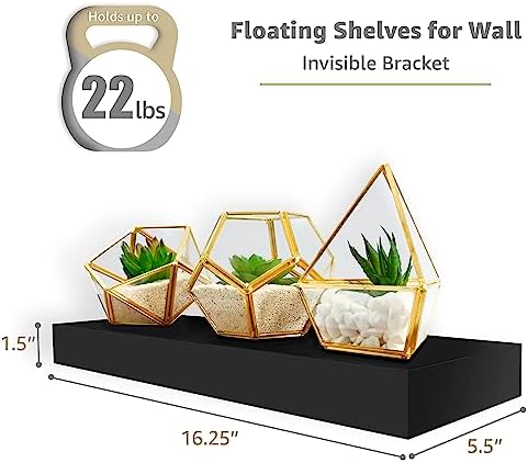 Sorbus 16 Inch Floating Shelves for Wall (2 Pack, Black) - Image 3