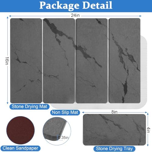 Stone Dish Drying Mat for Kitchen Counter-Dark Gray Marble 24"×16" & 8"x4" - Image 2