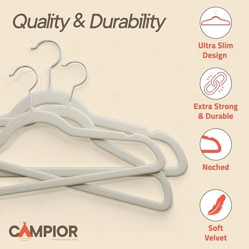 Ivory Velvet Hangers 120 Pack – 360° Swivel Hook, Non-Slip and Space Saving Hangers, Heavy-Duty 11 lbs Weight Capacity - Smooth Velvet Finish for Crease-Free Clothes and Effortless Closet Organization - Image 4