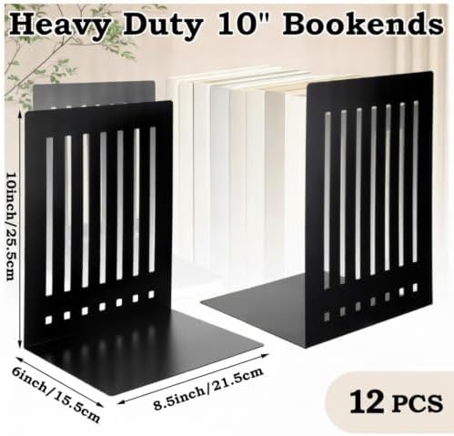 12 Pcs 10 Inch Heavy Duty Bookends Non-Skid Base, Black - Image 4