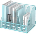 SUPEASY Desk Organizers Metal Desk Magazine File Holder with 5 Vertical Compartments Rack File Organizer for Office Desktop, Classroom, Home Workspace, Blue by SUPEASY